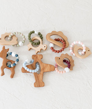 Custom Wooden Hedgehog Teether with Beaded Silicone Ring