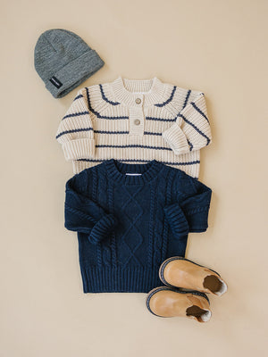 Stripe Button Knit Sweater
