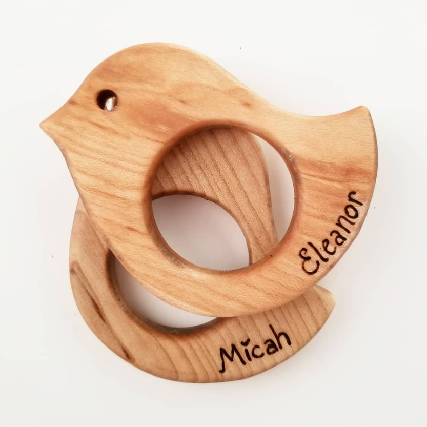 Personalized engraving for heirloom baby toys and teethers