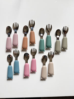 Silicone  and stainless steel spoon and fork set