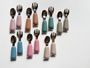 Silicone  and stainless steel spoon and fork set