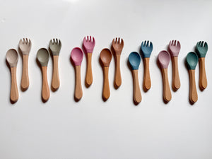 Silicone and Wooden Spoon & Fork Set