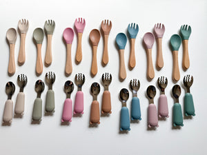 Silicone  and stainless steel spoon and fork set