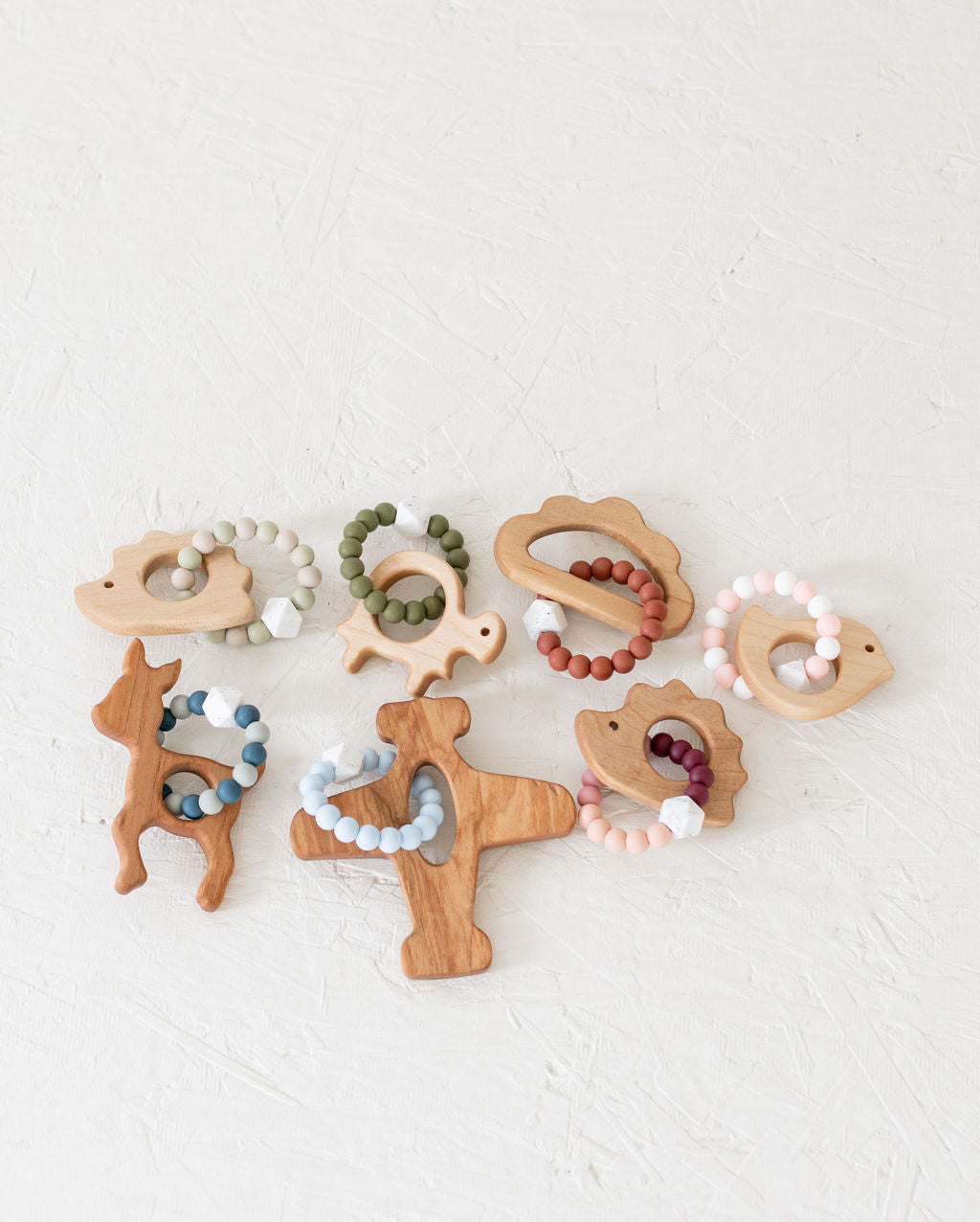 Wooden Teether with Beaded Silicone Ring