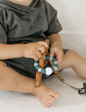 Custom Wooden Cloud Teether with Beaded Silicone Ring