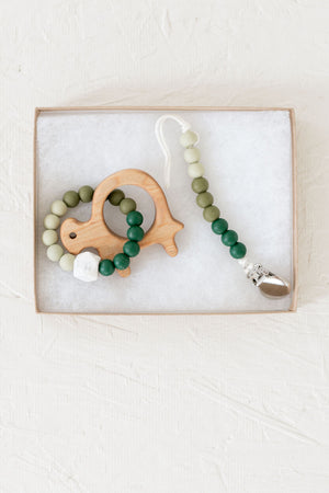 Wooden Teether with Beaded Silicone Ring