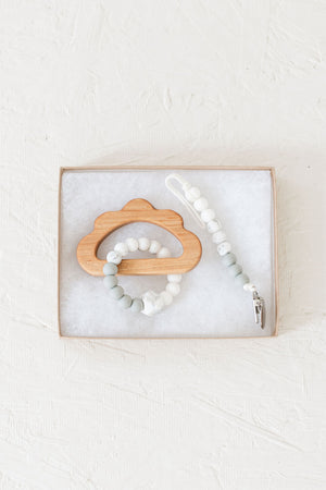 Wooden Teether with Beaded Silicone Ring