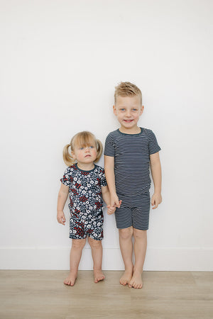 Navy Stripes Ribbed Bamboo Cozy Short Set