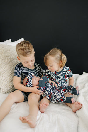 Navy Stripes Ribbed Bamboo Cozy Short Set