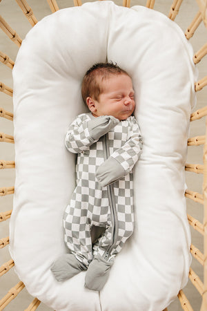 Light Green Checkered Bamboo Zipper