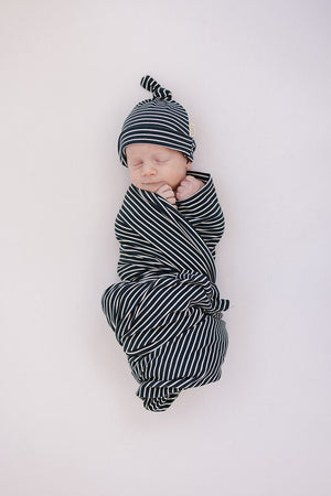 Navy Stripes Ribbed Bamboo Newborn Knot Hat