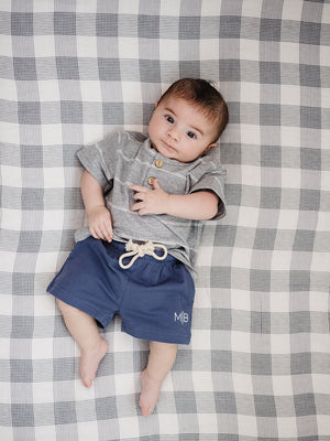 Grey Stripe Button Tee