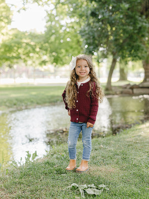 Burgundy Cable Knit Cardigan