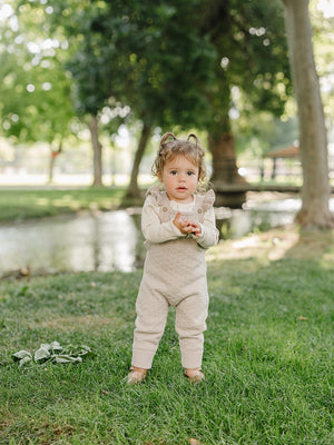 Taupe Ruffle Knit Overalls