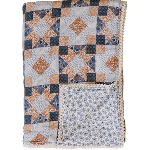 Patchwork Print + Blue Blossom Lace Twin Muslin Quilt
