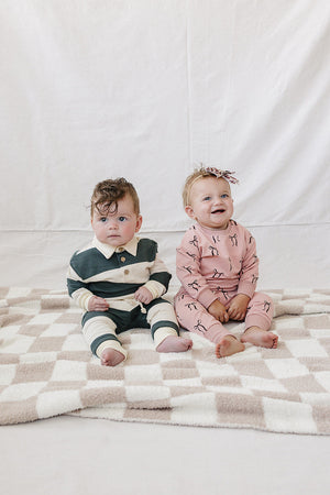 Green Stripe Collared French Terry Set