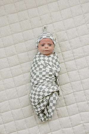 Light Green Checkered Bamboo Stretch Swaddle
