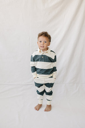 Green Stripe Collared French Terry Set