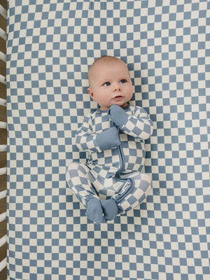 Blue Checkered Bamboo Zipper