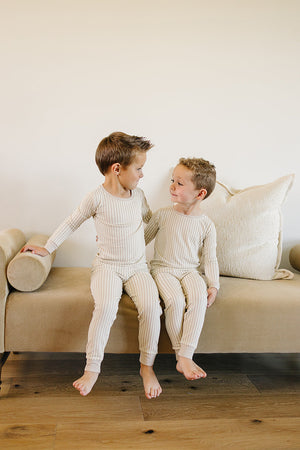 Taupe Stripe Ribbed Bamboo Cozy Set