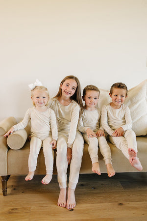 Taupe Stripe Ribbed Bamboo Cozy Set