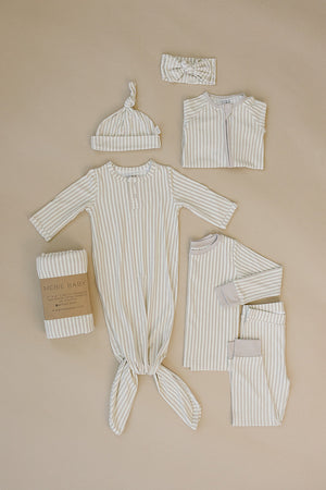 Taupe Stripe Ribbed Bamboo Stretch Swaddle