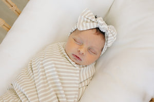 Taupe Stripe Ribbed Bamboo Head Wrap