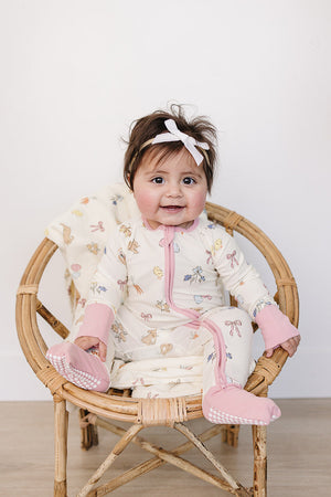 Pink Bunny Ribbed Bamboo Zipper