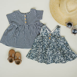 Navy Gingham Linen Cotton Dress
