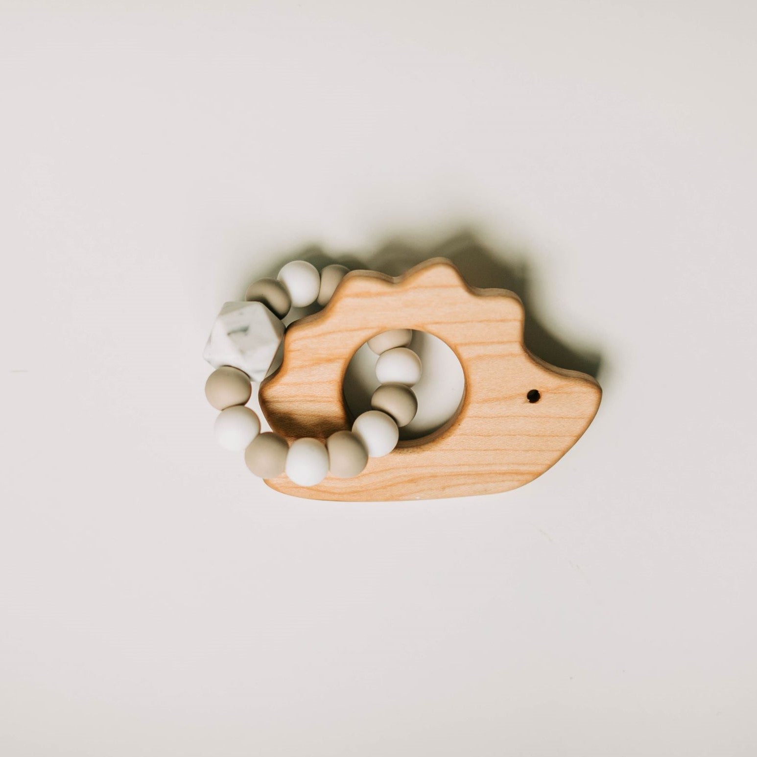 Custom Wooden Hedgehog Teether with Beaded Silicone Ring