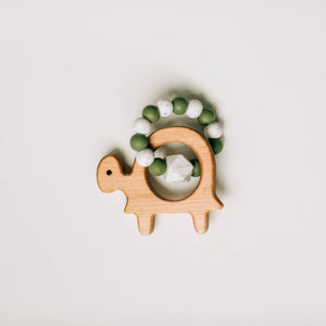 Custom Wooden Turtle Teether with Beaded Silicone Ring