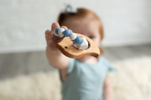 Custom Wooden Bird Teether with Beaded Silicone Ring
